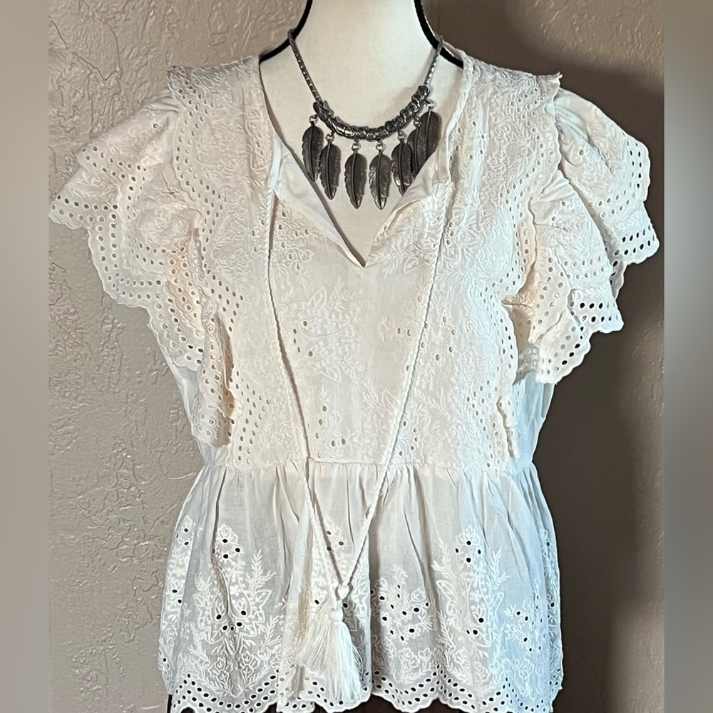 Jennifer & Grace Layered Ruffles Eyelet Blouse